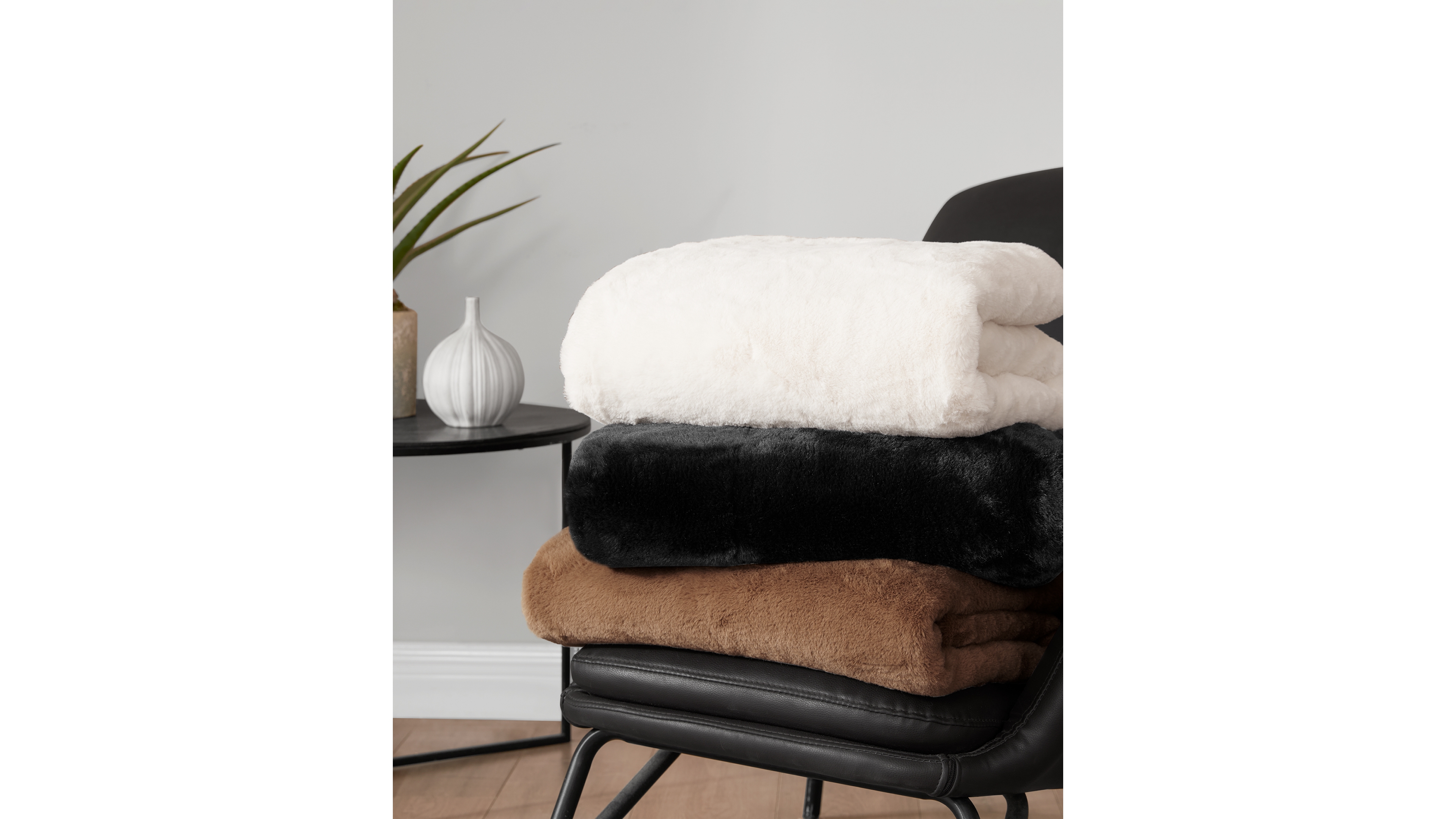 Lucky Brand Solid Mink Faux Fur Throw, 50" x 70"