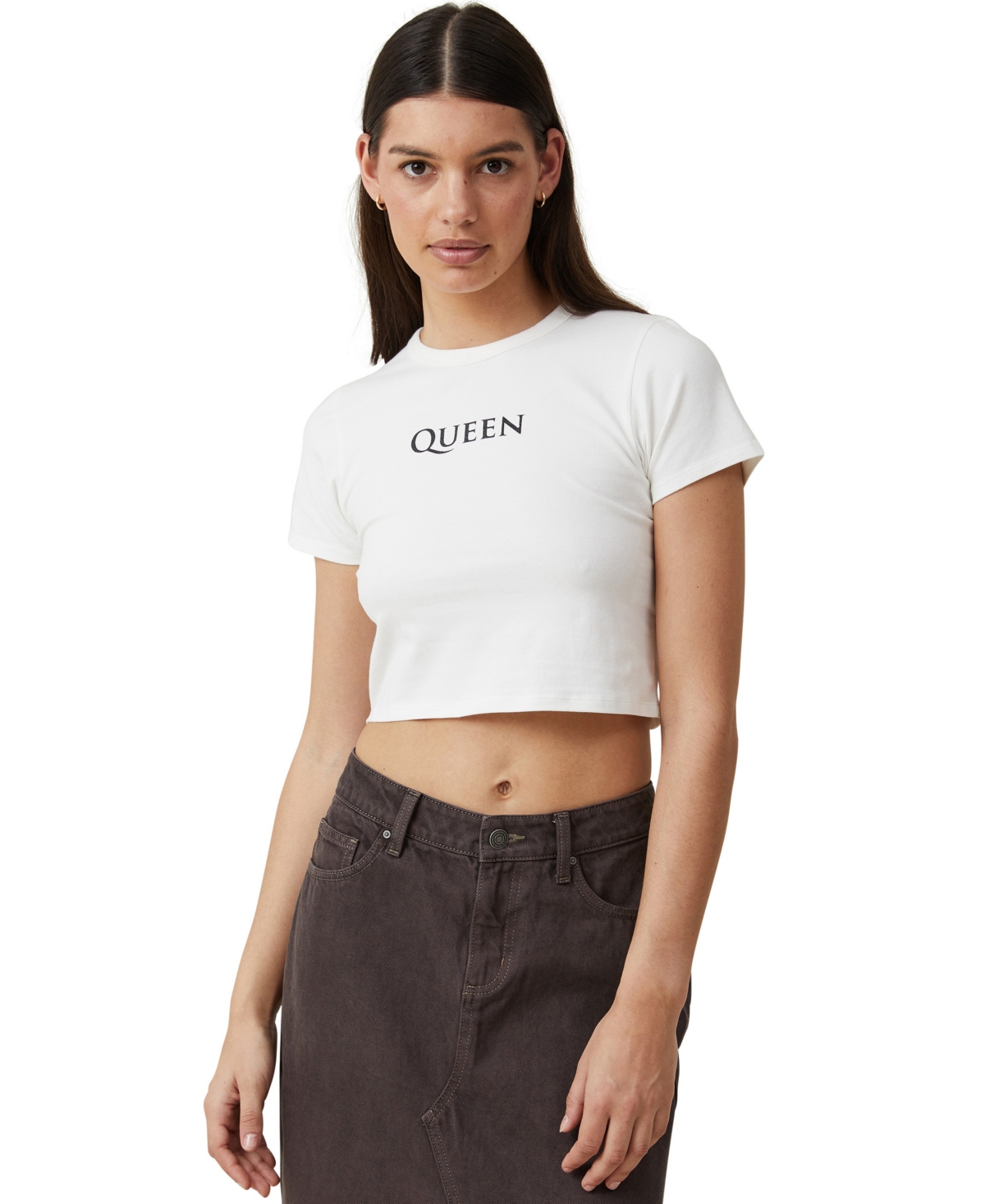 Cotton On Women's Crop Fit Licensed Graphic T-shirt In Queen Logo,vintage White