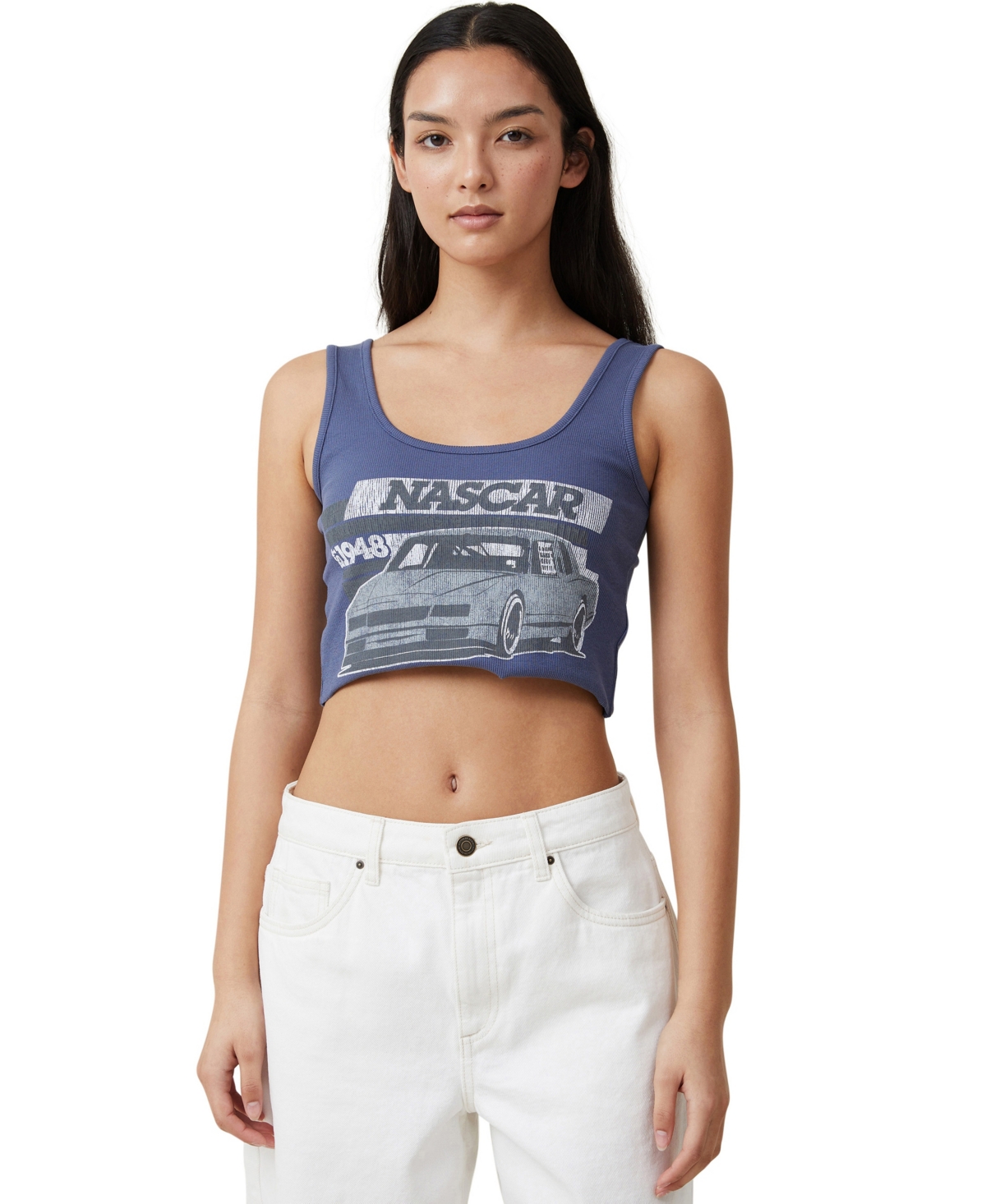 Cotton On Women's Rib License Tank Top In Nascar Est,vintage Navy