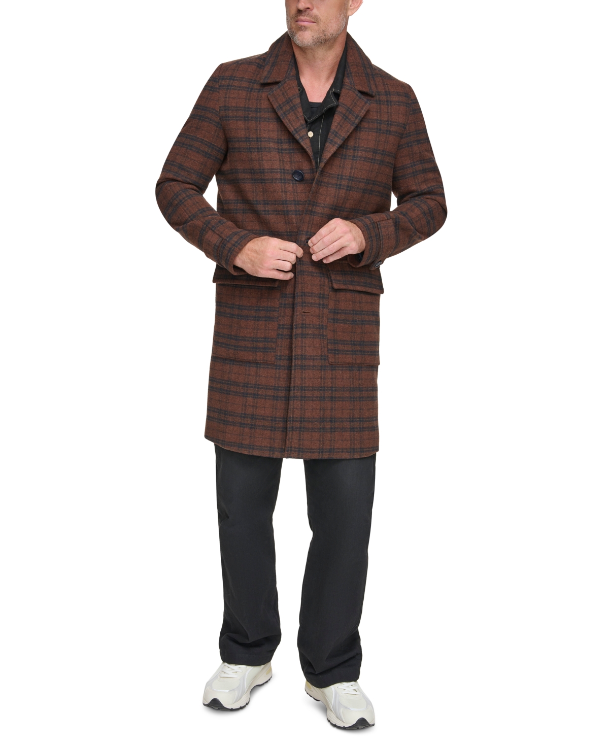 Shop Marc New York Men's Bexar Plaid Overcoat In Brown