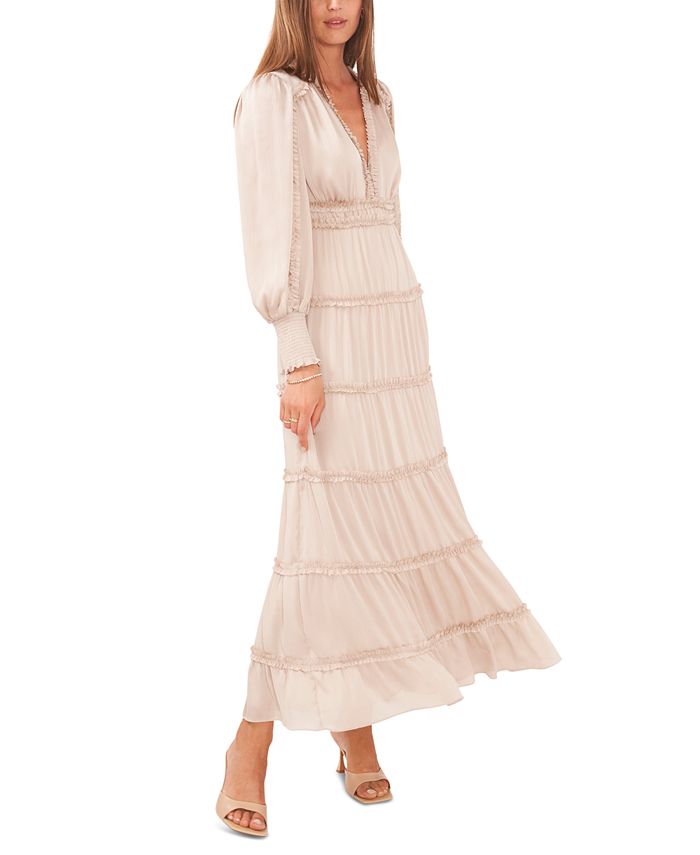 CeCe Women's Long Sleeve Plisse Ruffle Maxi Dress - Macy's