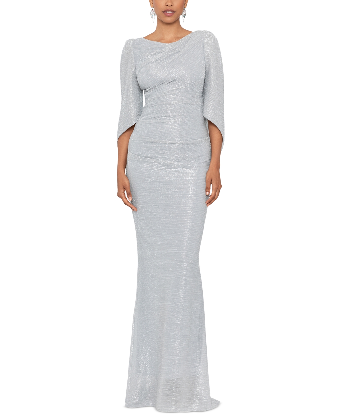 Shop Betsy & Adam Women's Metallic Cowl-back Gown In White,silver
