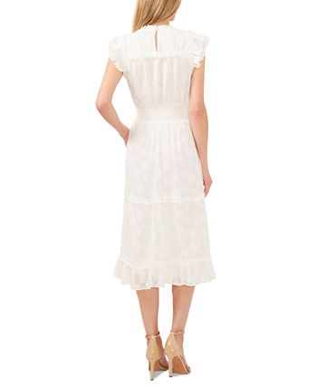 CeCe Women's Ruffled Smocked Waist Tiered Midi Dress - Macy's