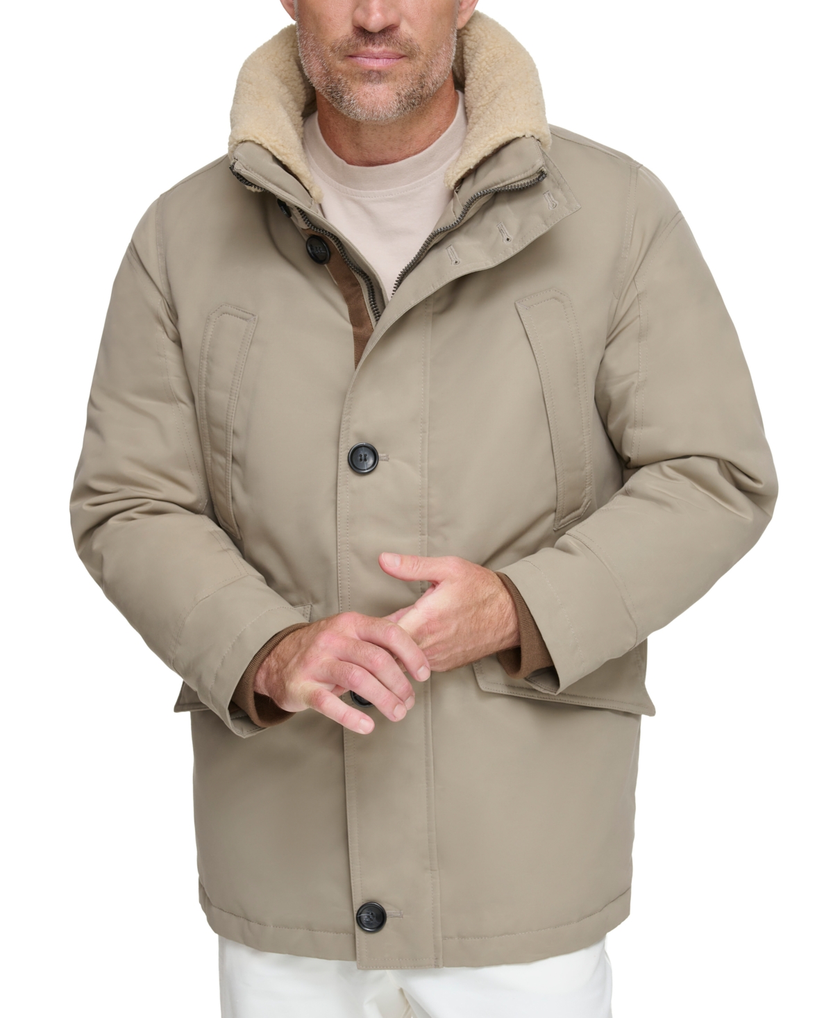 Marc New York Men's Wittstock Insulated Full-Zip Waxed Parka with Removable Fleece Trim