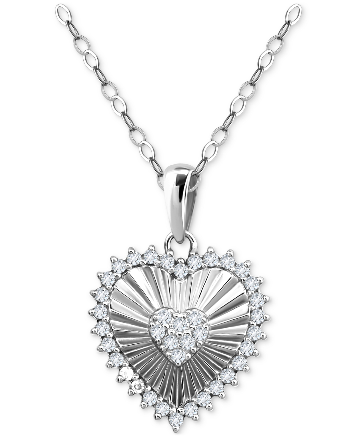 Giani Bernini Cubic Zirconia Textured Heart Pendant Necklace In Sterling Silver, 16" + 2" Extender, Created For Ma In Gold Over Silver