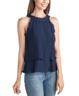 BCX - Juniors' Crochet-Trim Layered-Hem Top