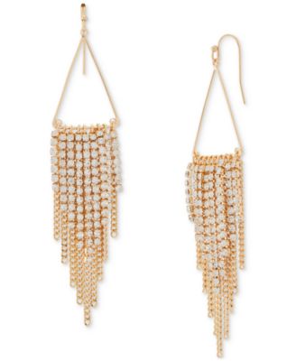 Lucky Brand - Gold-Tone Crystal & Chain Triangle Fringe Statement Earrings