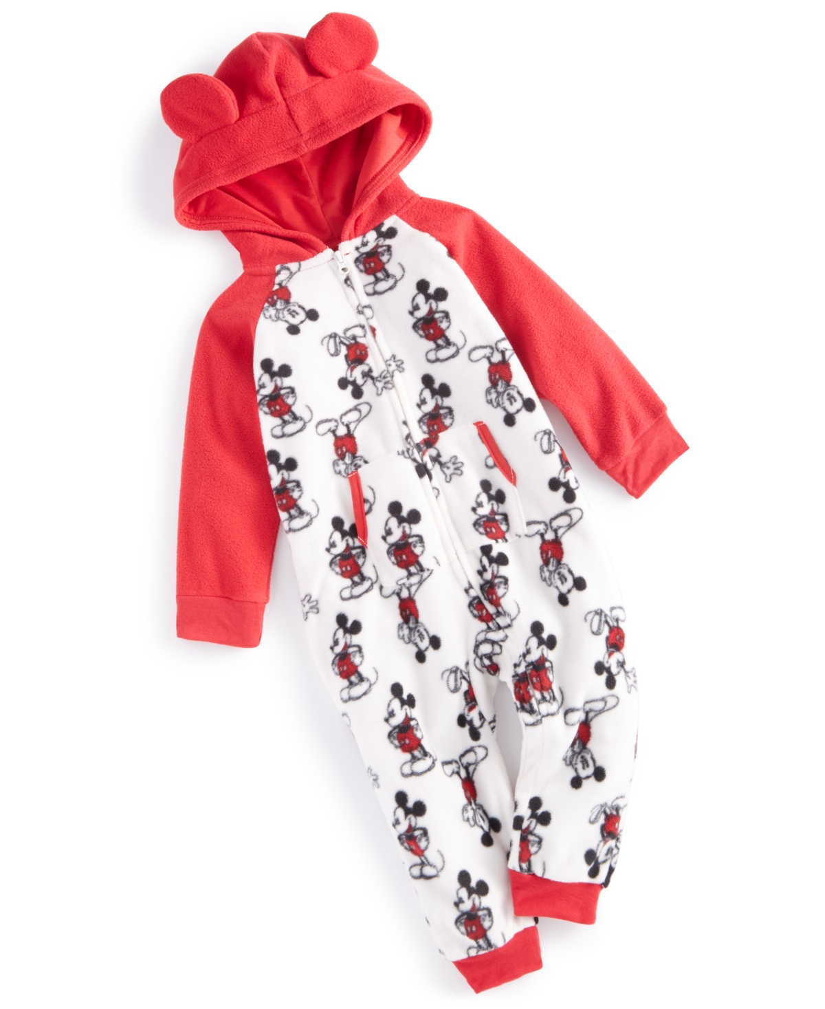 Disney Baby Mickey Mouse-print Fleece Coverall In Red