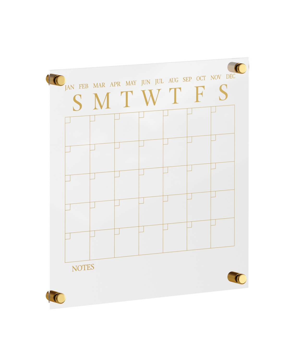 Martha Stewart Grayson Acrylic Dry Erase Wall Calendar With Dry Erase Marker And Mounting Hardware, 14" Square In Clear,gold