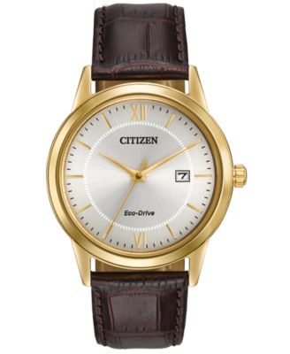 Citizen - Men's Eco-Drive Brown Leather Strap Watch 40mm AW1232-04A