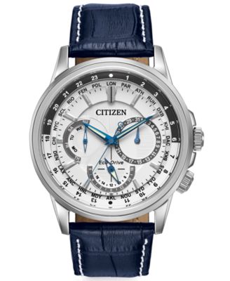 Citizen - Men's Eco-Drive Calendrier Blue Leather Strap Watch 44mm BU2020-02A