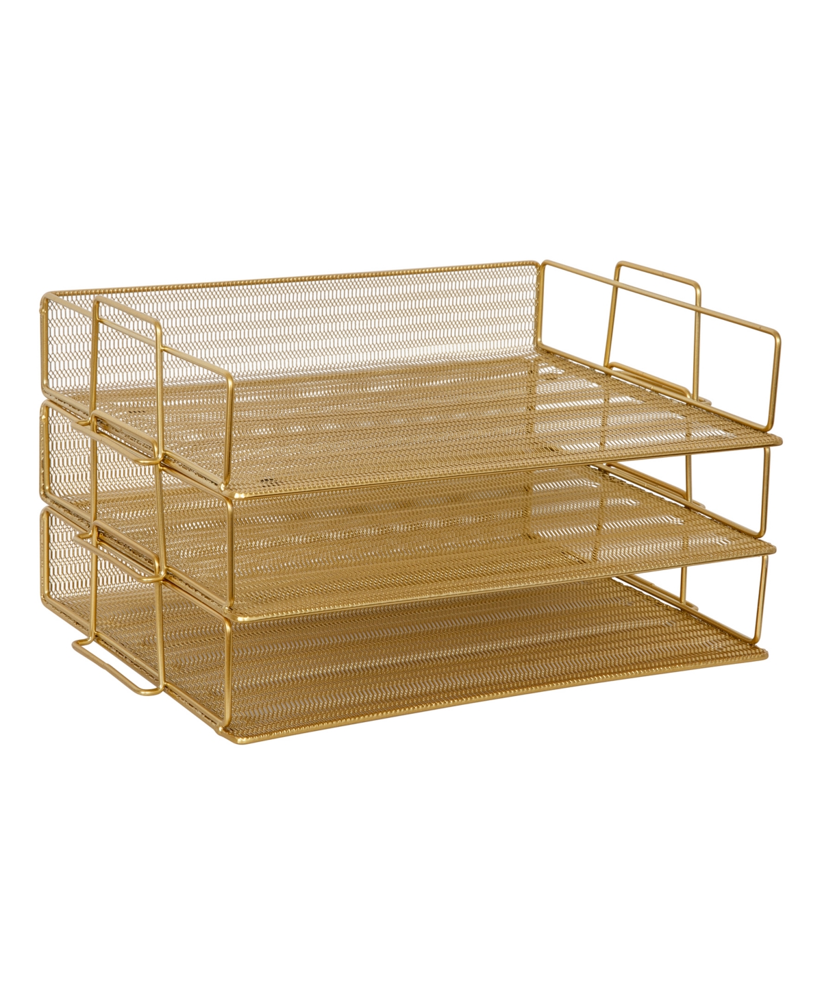 Ryder 3 Tier Desk Letter Tray Organizer, Stackable Steel Mesh Inbox Tray for Files, Papers, or Letters - Gold