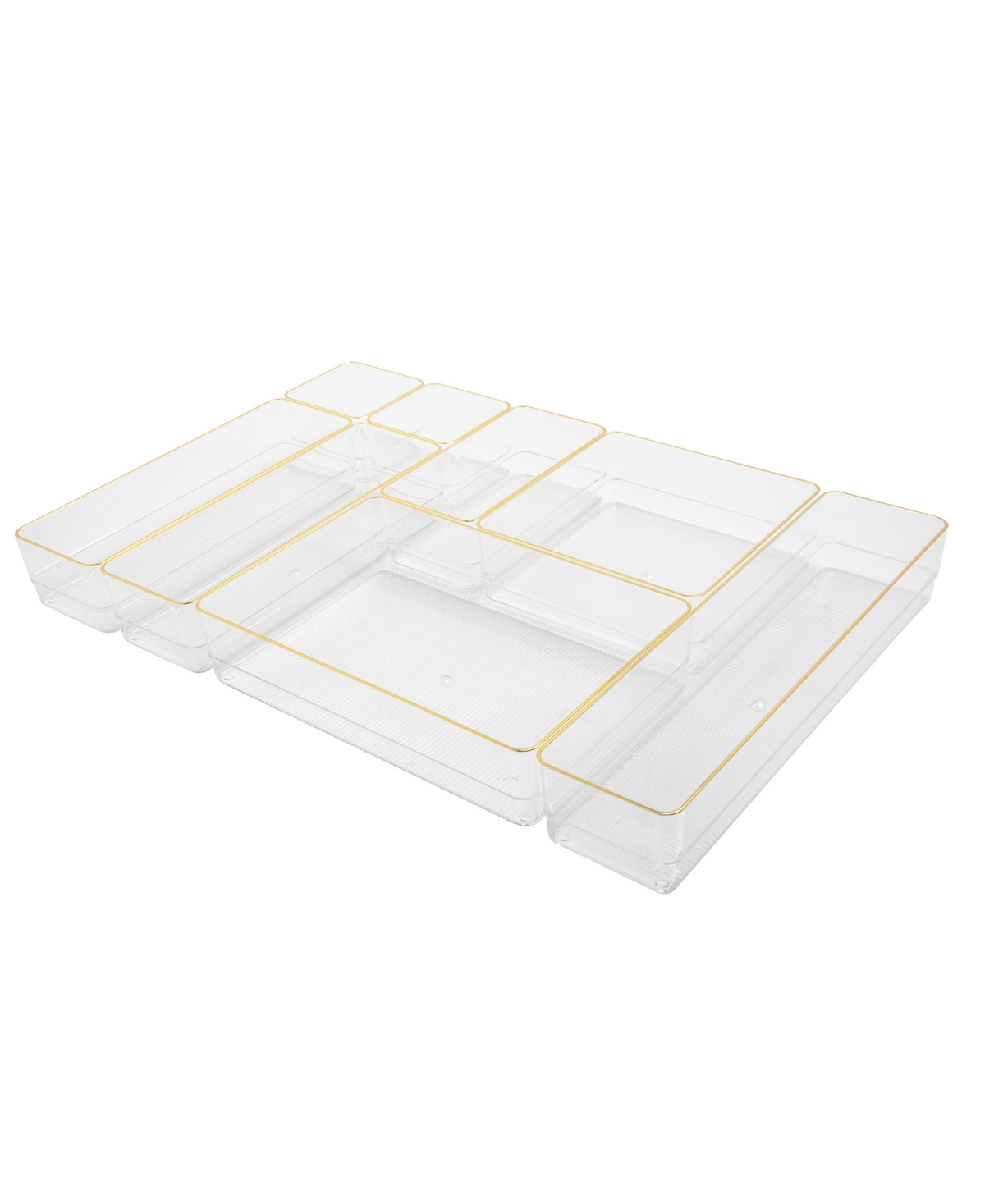 Martha Stewart Kerry Plastic Stackable Office Desk Drawer Organizers, Various Sizes, 8 Compartments In Clear,gold Trim
