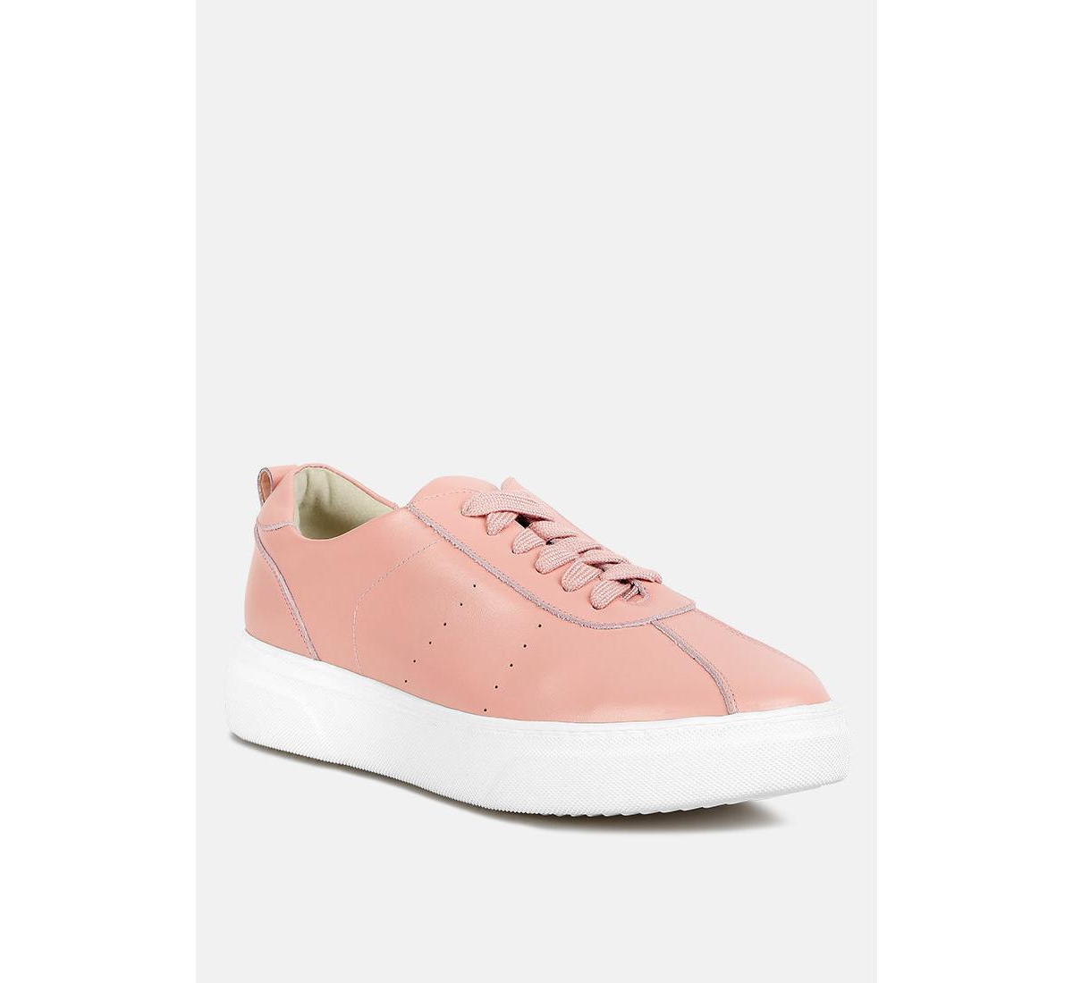 Magull Womens Solid Lace Up Leather Sneakers - Pink