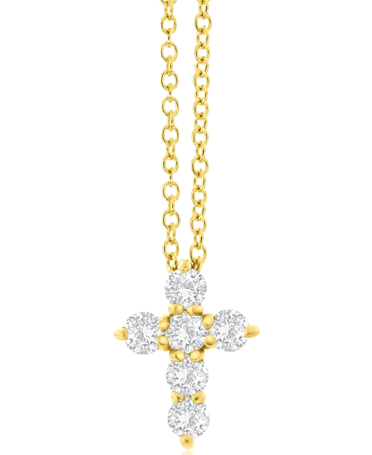 Macy's Diamond Cross Pendant Necklace (1/3 Ct. T.w.) In 14k White Gold, 16" + 2" Extender In K Yellow Gold