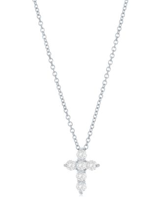 Macy's - Diamond Cross Pendant Necklace (1/3 ct. t.w.) in 14k White Gold, 16" + 2" Extender