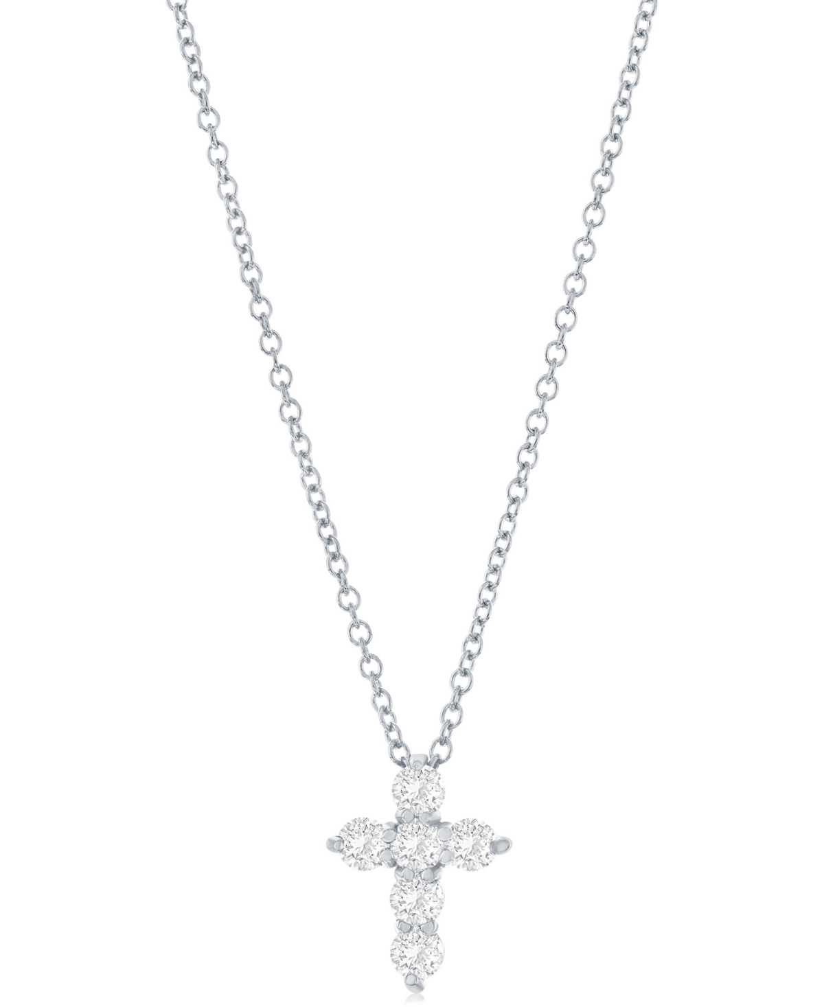 Macy's Diamond Cross Pendant Necklace (1/3 Ct. T.w.) In 14k White Gold, 16" + 2" Extender