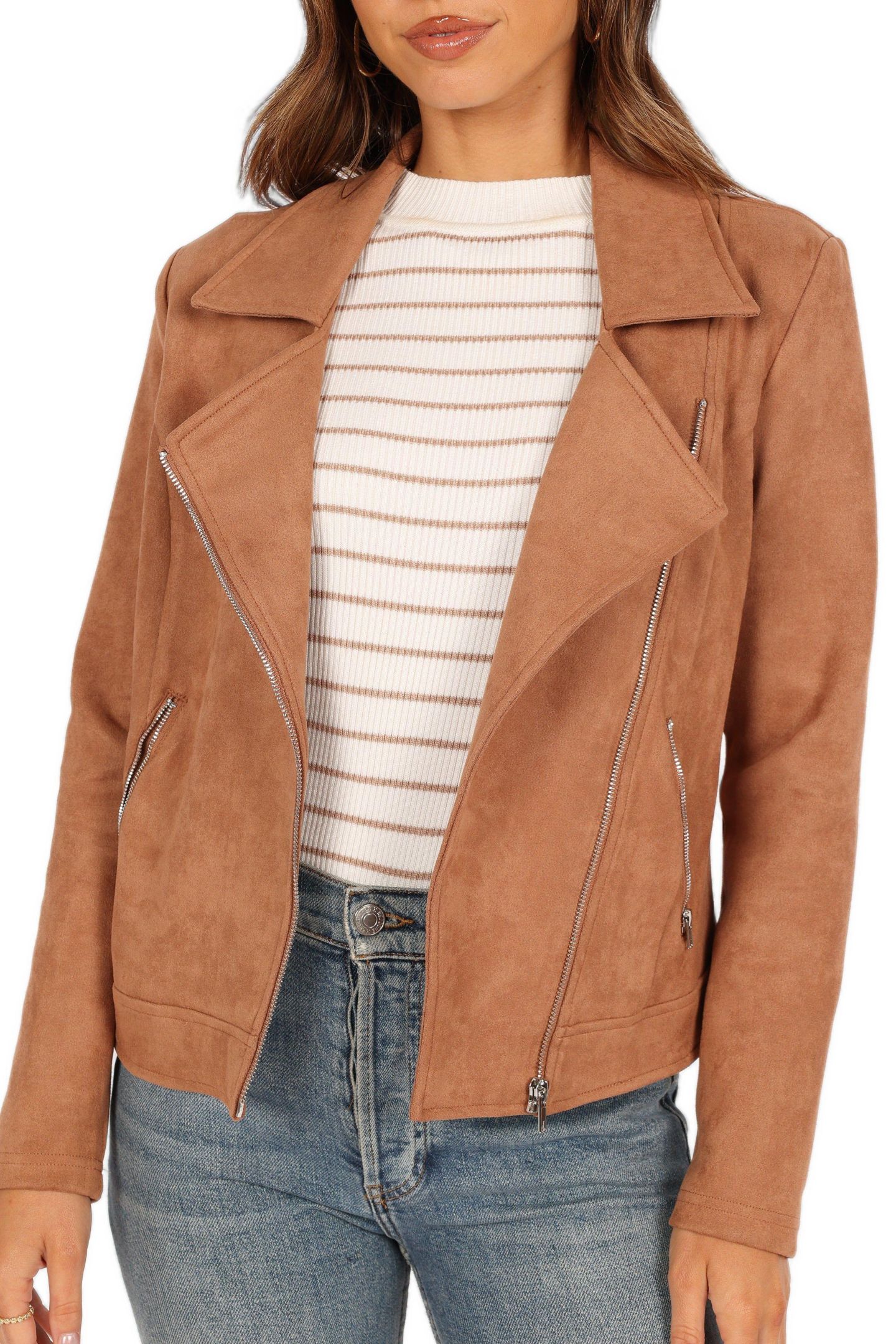 Женская куртка Petal and Pup Spencer Faux Suede Moto, цвет: Рыжевато-коричневый — фото 2