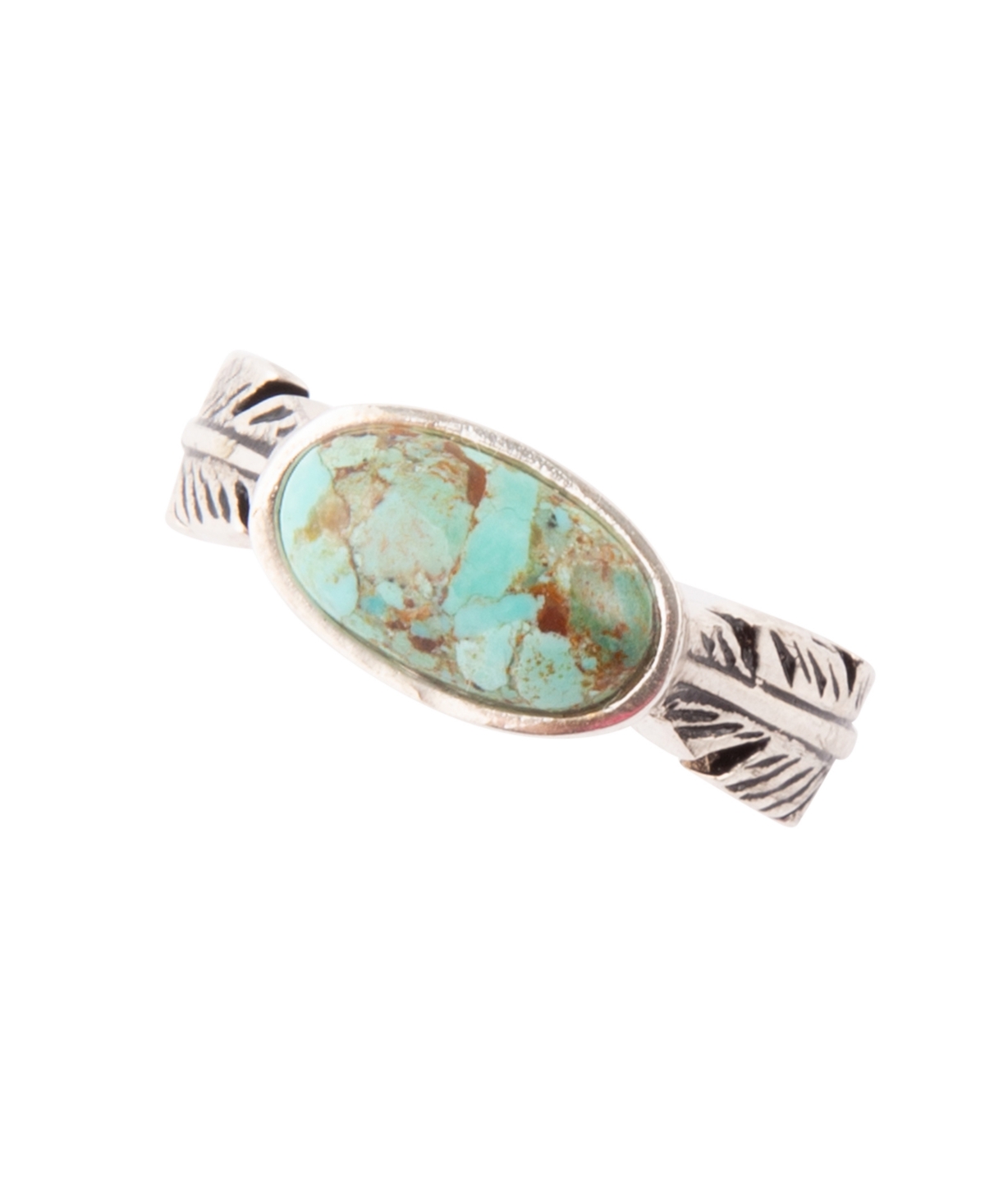 Feather Genuine Turquoise Oval Band Ring - Genuine Turquoise
