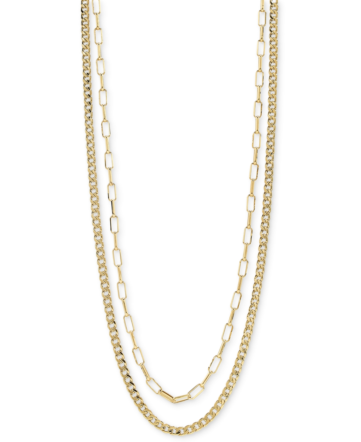 Macy's Polished Paperclip & Curb Link Chain 18" Layered Necklace In 10k Gold