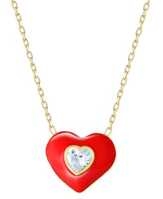 Giani Bernini - Cubic Zirconia & Red Enamel Heart Pendant Necklace in 18k Gold-Plated Sterling Silver, 16-1/2" + 1-1/2" extender