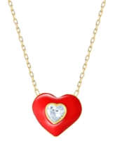 Giani Bernini Cubic Zirconia & Red Enamel Heart Pendant Necklace in 18k Gold-Plated Sterling Silver, 16-1/2
