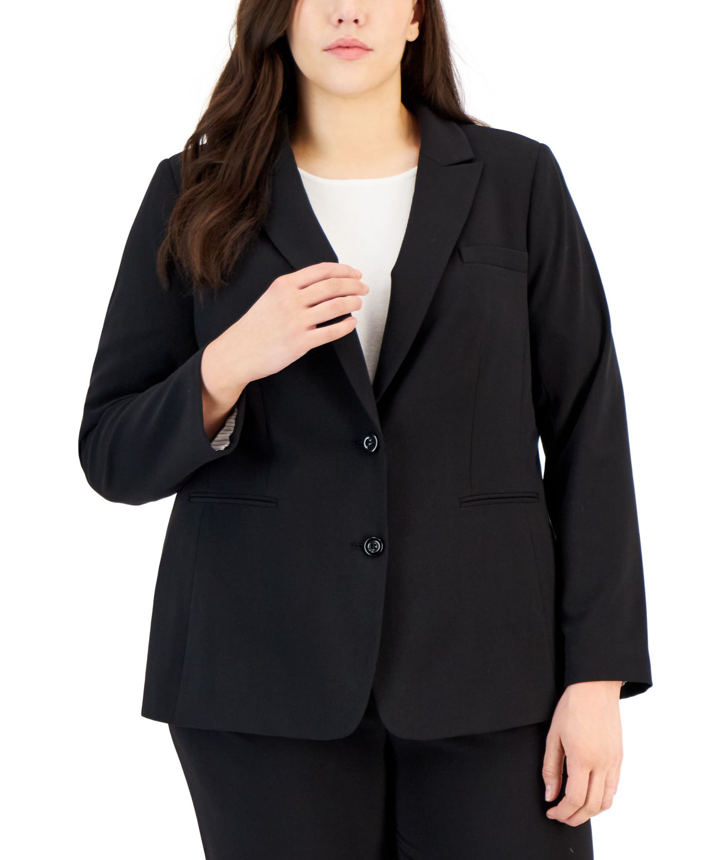 Женский пиджак Tahari ASL Plus Size Peak-Lapel Button-Front Blazer, цвет: Чёрный — фото 3