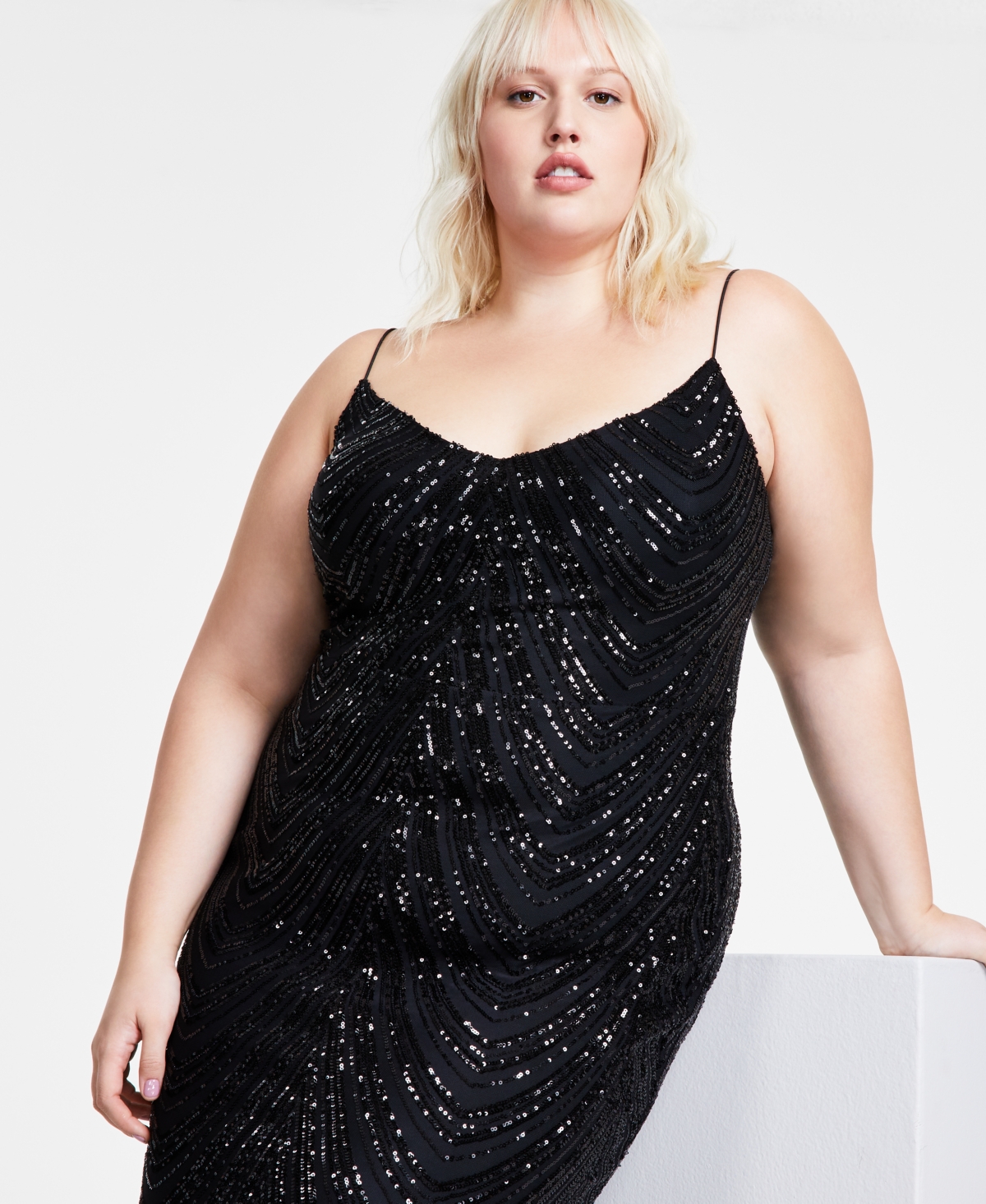 B Darlin Trendy Plus Size Sequined V-Neck Sleeveless Gown -black