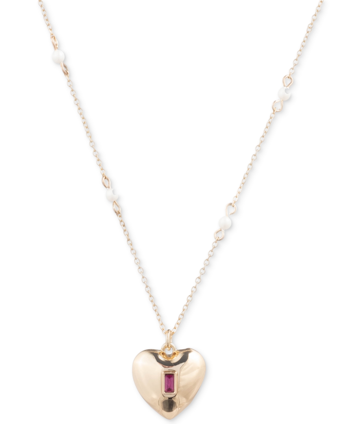 Lauren Ralph Lauren Gold-tone Baguette Stone Heart Imitation Pearl Beaded Pendant Necklace, 16" + 3" Extender In Dark Pink