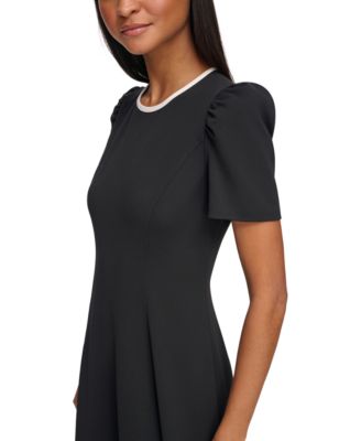Women's Scuba-Crepe Contrast-Trim A-Line Dress