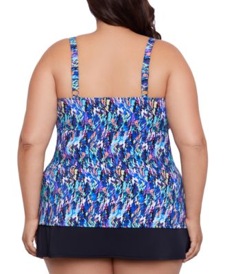 Shop Swim Solutions Plus Size Printed Triple Tier Tankini Swim Skirt Created For Macys In Rainbow Rain