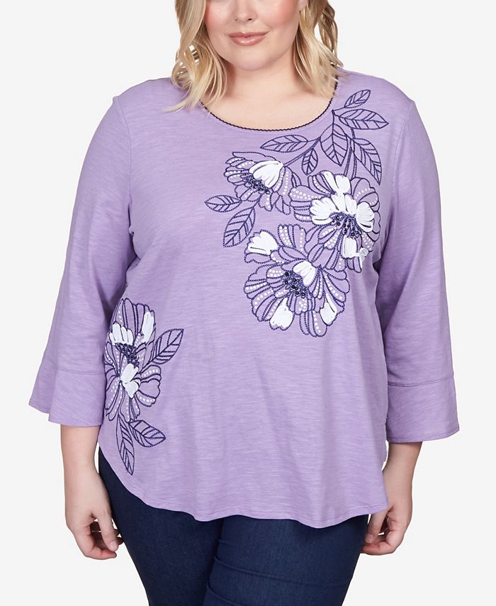 Alfred Dunner Plus Size Lavender Fields Floral Embroidery Flutter ...