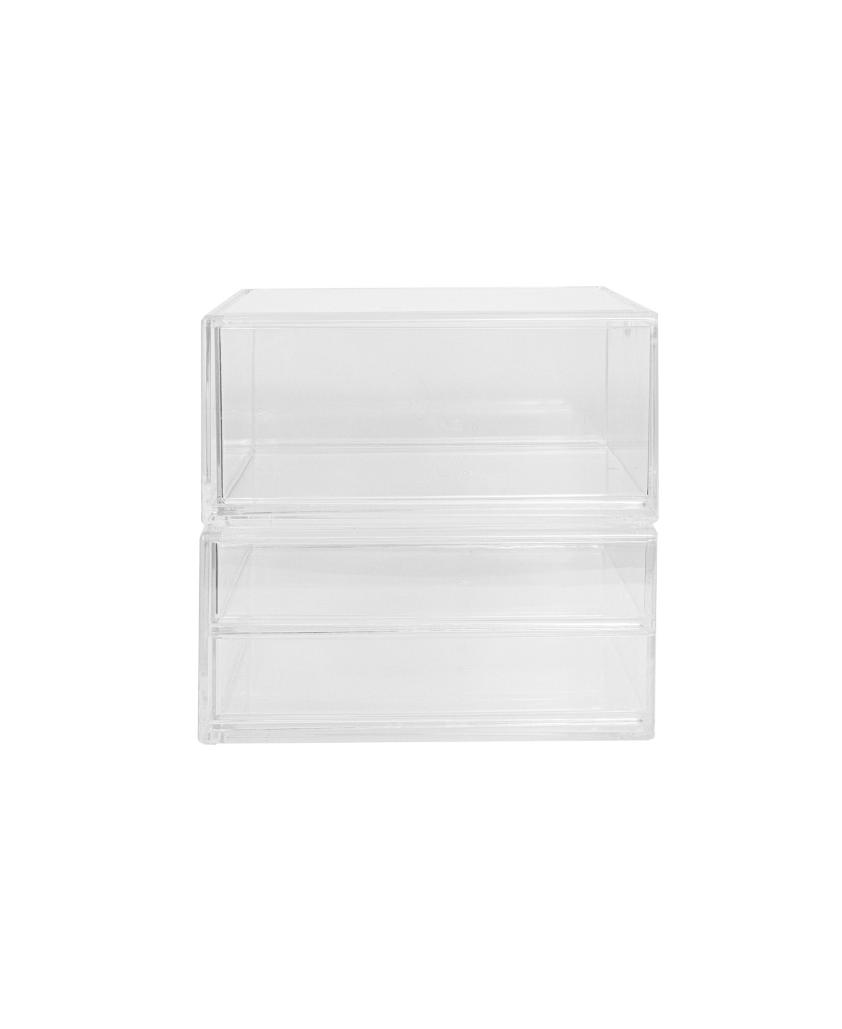 Martha Stewart Brody Set Of 2 Plastic Stackable Office Desktop Organizer Boxes, Single Drawer And 2 Drawers, 6" X 7 In Clear