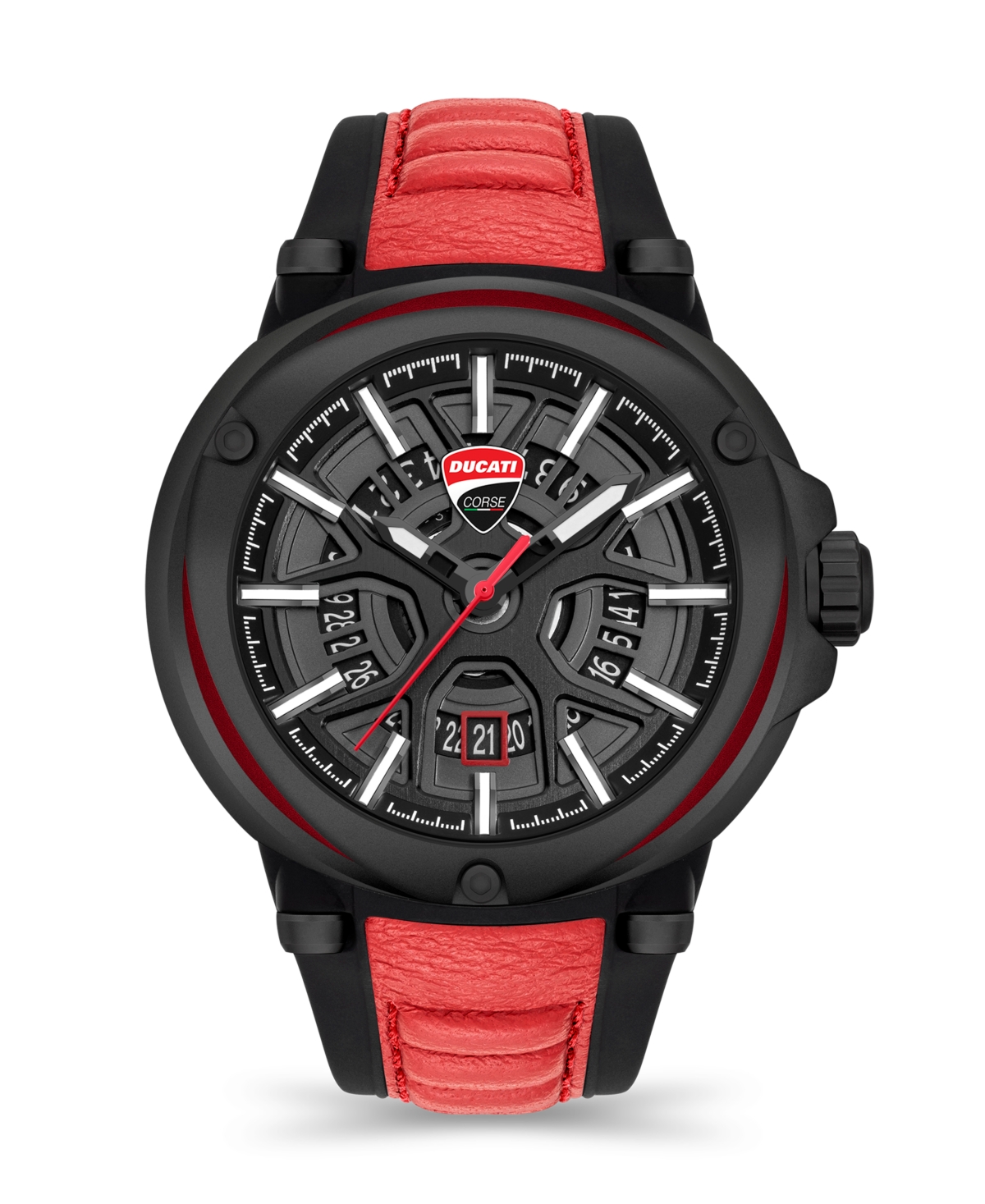 Men's Quartz Red Genuine Leather Watch 49mm - Red