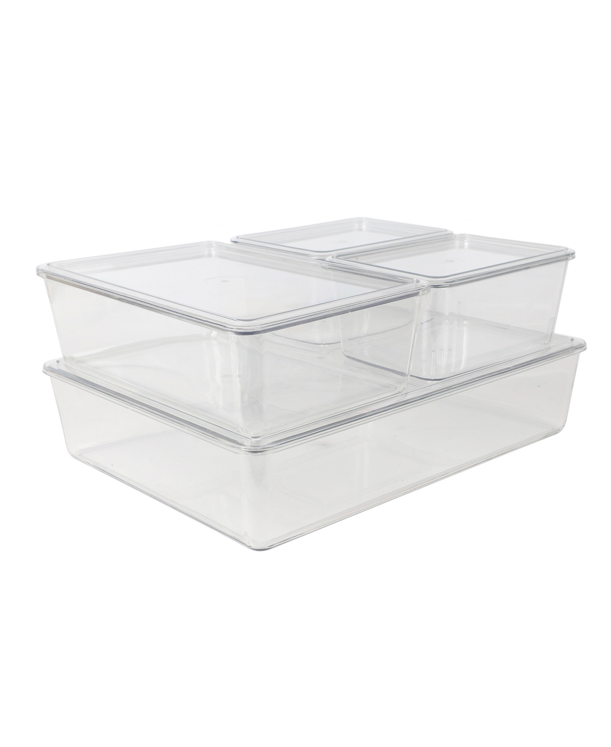 Brody Stackable Plastic Storage Box with Lids Office Desktop Organizers, Set of 4, 2 Small, 1 Medium, 1 Large - Clear