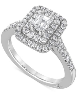 Macy's - Diamond Emerald-Cut Double Halo Engagement Ring (1 ct. t.w.) in 18k White Gold