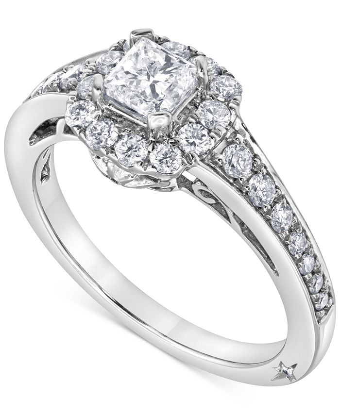 Macy's Diamond Princess-Cut Halo Engagement Ring (1 ct. t.w.) in 18k ...