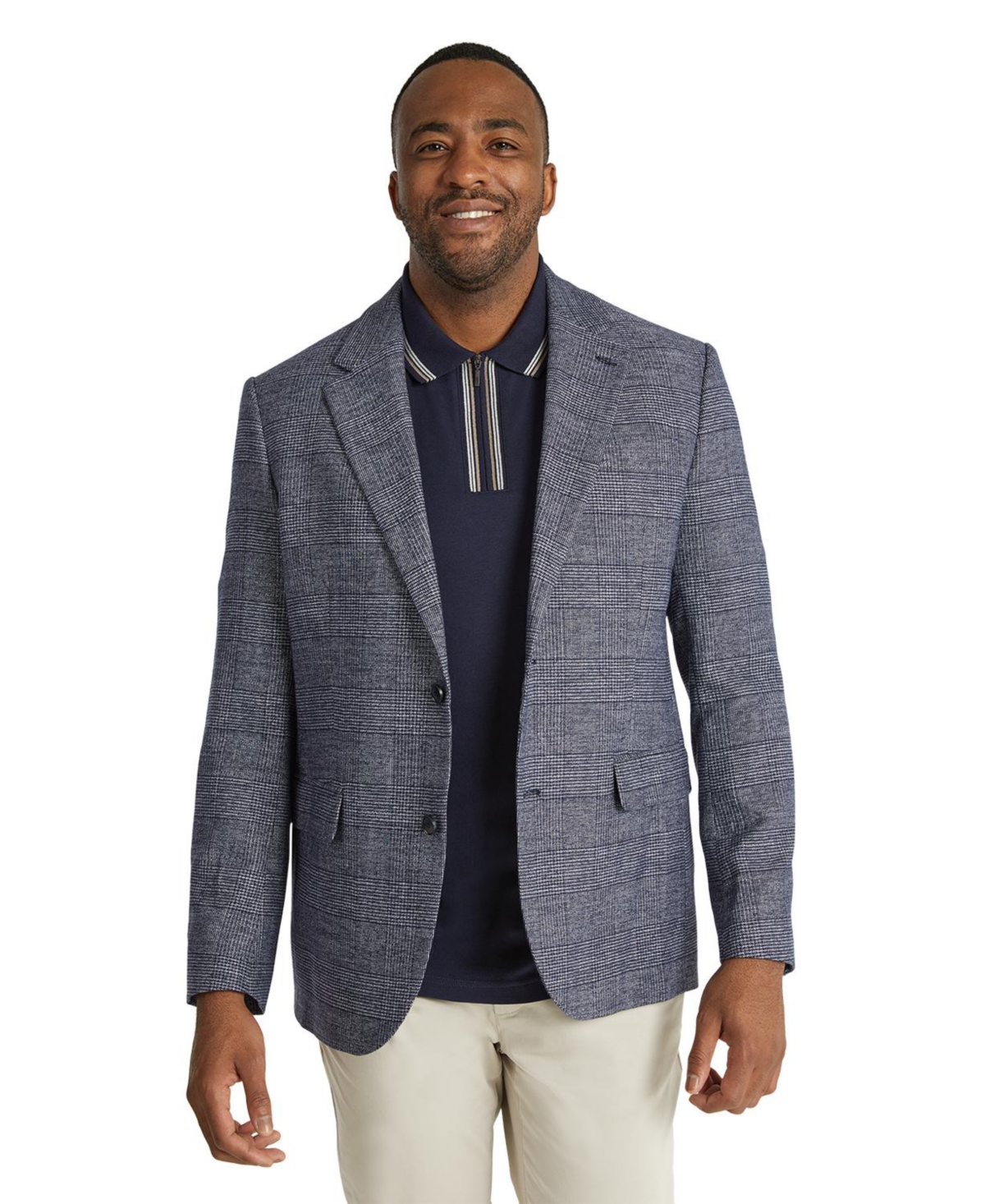 Men's Big & Tall Elio Check Stretch Blazer Suit - Navy