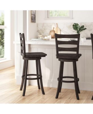 Therus Commercial Grade Classic Wooden Ladderback Swivel Stool With Solid Wood Seat And Footrest