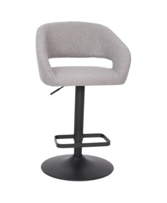 Shae Contemporary Upholstered Adjustable Height Barstool With Rounded, Cutout Mid-Back And Pedestal Base