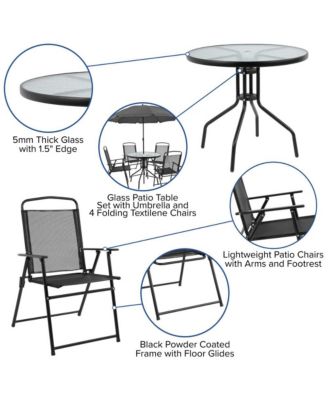 6 Piece Patio Garden Set With Table, Umbrella And 4 Folding Chairs