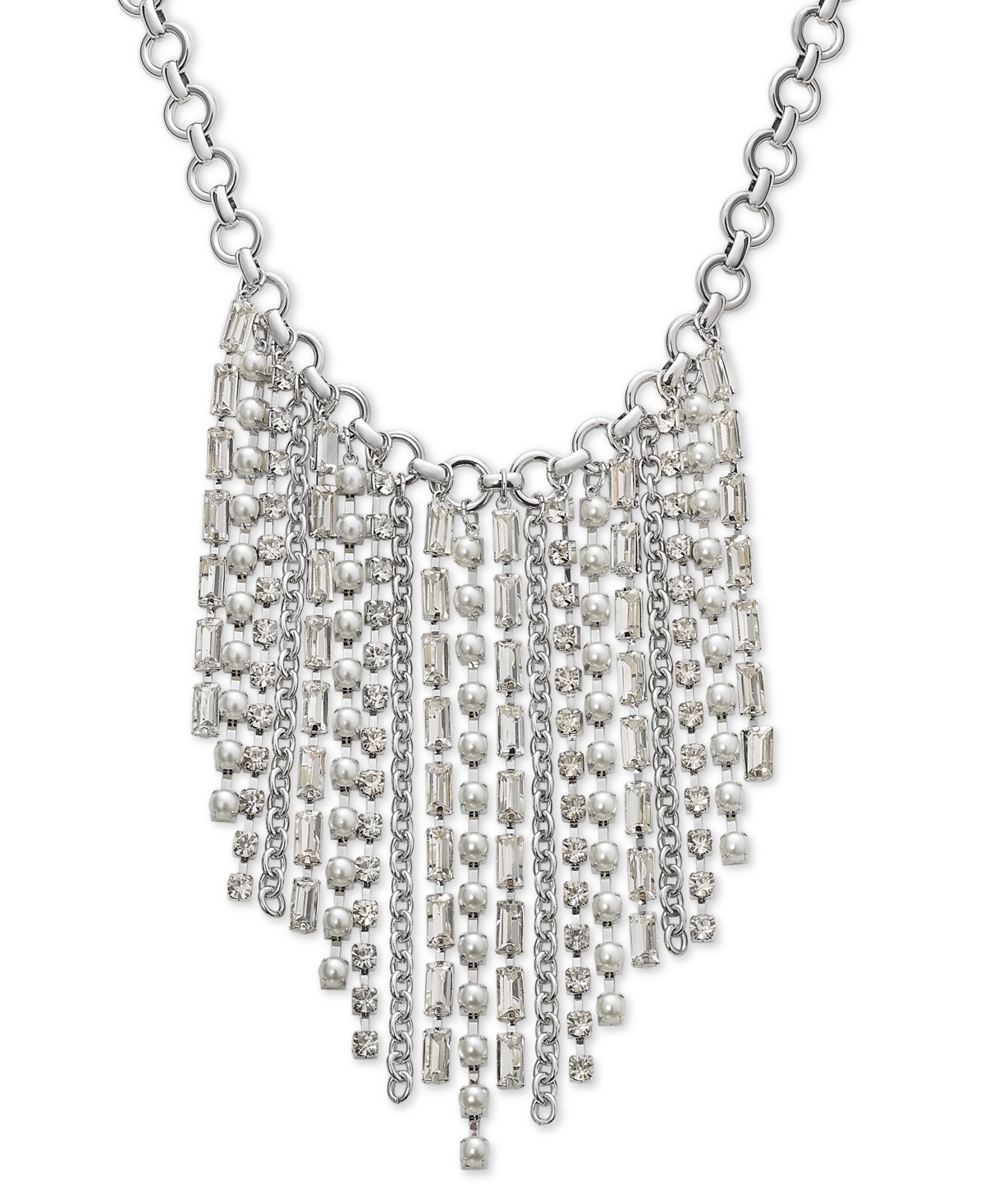 Inc International Concepts Silver-tone Crystal & Imitation Pearl Statement Necklace, 17" + 3" Extender, Created For Macy's