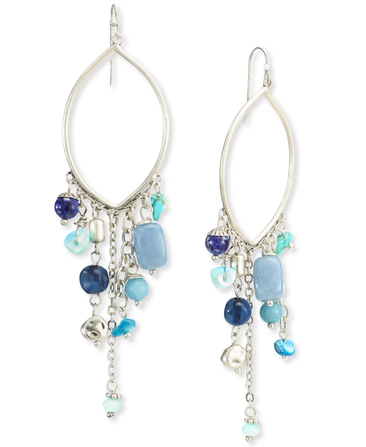 Style & Co Mixed Gemstone Fringe Open Oval Statement Earrings, Created For Macy's In Blue