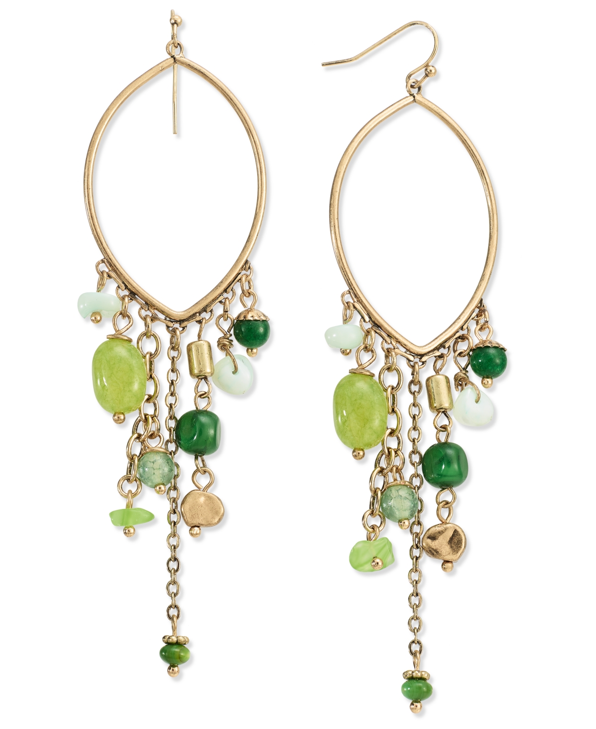 Mixed Gemstone Fringe Open Oval Statement Earrings, Created for Macy's - Green