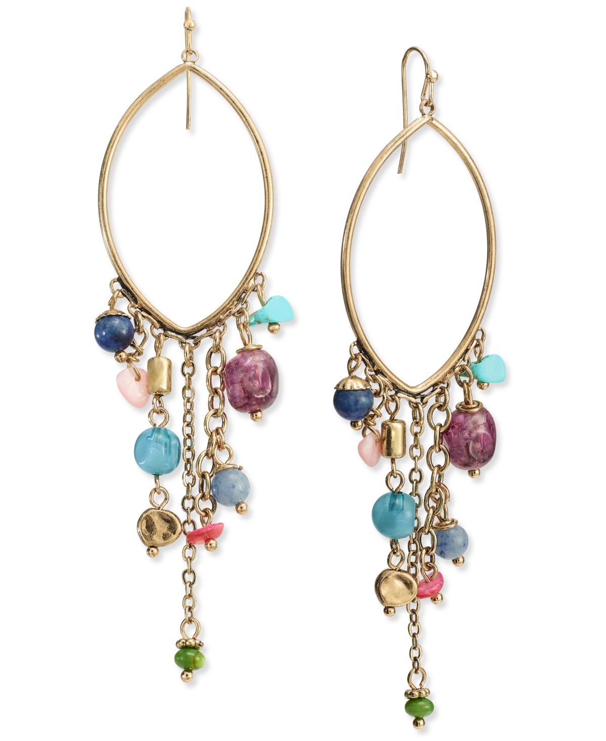 Style & Co Mixed Gemstone Fringe Open Oval Statement Earrings, Created For Macy's In Multi