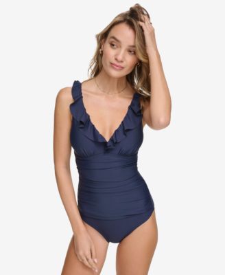 Ruffle Plunge Underwire Tummy Control One-Piece Swimsuit