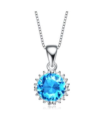 Sterling Silver White Gold Plated CZ Halo Pendant Necklace