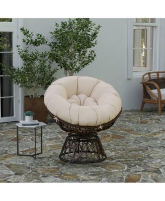 Papasan Style Woven Wicker Swivel Patio Chair With Removable All-Weather Cushion