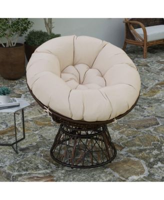 Papasan Style Woven Wicker Swivel Patio Chair With Removable All-Weather Cushion