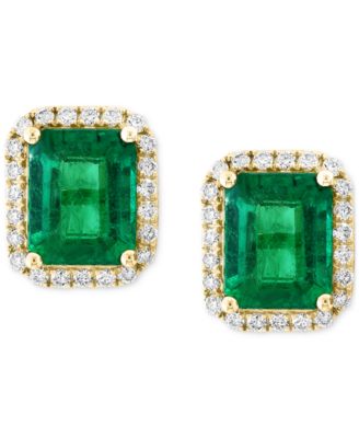 EFFY Emerald (1-9/10 ct. t.w.) and Diamond (1/4 ct. t.w.) Stud Earrings in 14k Gold, Created for Macy's